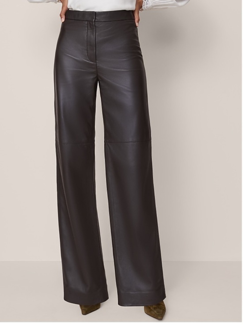 Ann Taylor Dark Brown Wide-Leg Faux Leather Pants